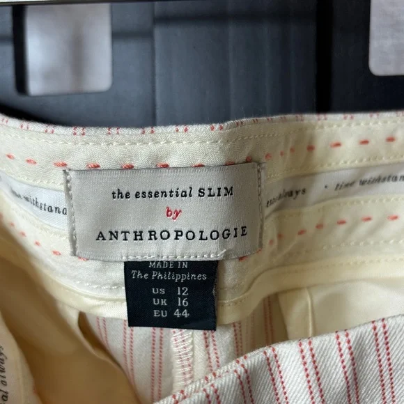 ๐ค Anthropologie Essential Slim Striped Cream Pants Size 12 ๐ค - Picture 6 of 16